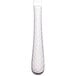 A Libbey stainless steel entree knife with a fluted blade and a white solid handle with black lines.