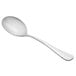 A Libbey stainless steel bouillon spoon with a white handle.