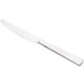 A close-up of a Libbey stainless steel dinner knife with a silver handle.