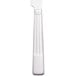 A close up of a Libbey stainless steel dinner knife with a white background.