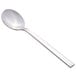 A Libbey stainless steel demitasse spoon with a silver handle.