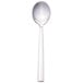 A Libbey stainless steel demitasse spoon with a white handle and silver spoon.