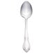 A silver dessert spoon with a handle.