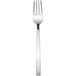 A silver fork with a white handle.