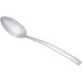 An Arcoroc stainless steel dinner spoon with a silver handle on a white background.