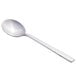 A Libbey stainless steel teaspoon with a silver handle on a white background.