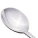 A close-up of a Libbey stainless steel bouillon spoon with a silver handle.