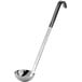 A Vollrath stainless steel ladle with a black Kool-Touch handle.