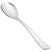 A close-up of a Chef & Sommelier stainless steel demitasse spoon with a silver handle.