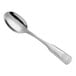 An Acopa stainless steel dinner/dessert spoon with a handle.