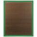A brown rectangular board with a green border and a white background.