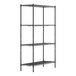 A black metal Regency wire shelving unit with four shelves.