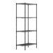 A black metal Regency wire shelving unit with four shelves.