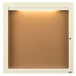 An ivory Aarco enclosed bulletin board with a light inside.