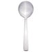 A Libbey stainless steel bouillon spoon with a silver handle.