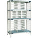 A wire cage with metal shelves used as a MetroMax enclosure panel.