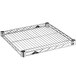 A Metro chrome wire shelf with a metal grid.