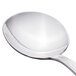 A close-up of a Libbey stainless steel bouillon spoon with a silver handle.