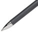 A close-up of a Paper Mate FlexGrip Elite black pen with silver trim.
