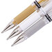 Three Uni-Ball Impact gel pens with assorted metallic ink colors and barrel styles.