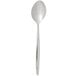 A silver spoon with a long handle.