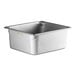 A Vollrath stainless steel 2/3 size hotel pan with a lid.