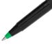 The tip of a Uni-Ball black pen with green ink.