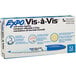 A box of 12 Expo Vis-a-Vis blue fine point markers.