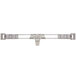 A white MetroMax i plastic shelf ledge with silver metal bars on the ends.