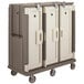 A Cambro 3 compartment meal delivery cart in granite sand.