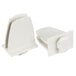 A close-up of a white MetroMax Q polymer shelf divider with white plastic clips.