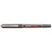 The gray and red Uni-Ball Vision roller ball pen with red ink and a black tip.