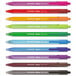 A row of Paper Mate InkJoy 100 RT pens with assorted colored barrels.