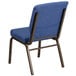 A blue church chair with metal legs.