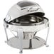 A Bon Chef stainless steel chafer with Roman legs and a roll top lid.