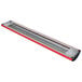 A red and silver Hatco Glo-Ray food warmer with a long red and silver rectangular light tube.