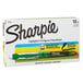 A yellow box with black text containing 12 Sharpie green highlighter pens.