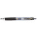 A close-up of a Uni-Ball Signo 207 Ultra Black Ink pen with a smokey gray barrel and silver tip.