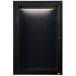 A black cabinet with a light on it and a black framed door with a light on it.