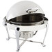 A silver stainless steel Bon Chef Roman round chafer with a lid.