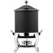 A black and silver Bon Chef Roman Marmite chafer with a hinged lid.