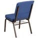 A Flash Furniture blue church chair with a metal frame.