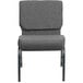 A Flash Furniture gray church chair with metal legs.
