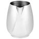 A Vollrath stainless steel creamer with a handle and a mirror finish.