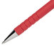 A close-up of a Paper Mate FlexGrip Ultra red ballpoint pen with a silver tip.