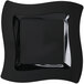 A black square Fineline Wavetrends plastic plate with a curved edge.