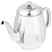A silver stainless steel Vollrath teapot with a lid.