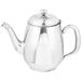 A Vollrath stainless steel teapot with a lid.