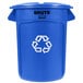 A blue Rubbermaid BRUTE recycling can with a lid.