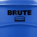 A close up of a blue Rubbermaid BRUTE recycling can.